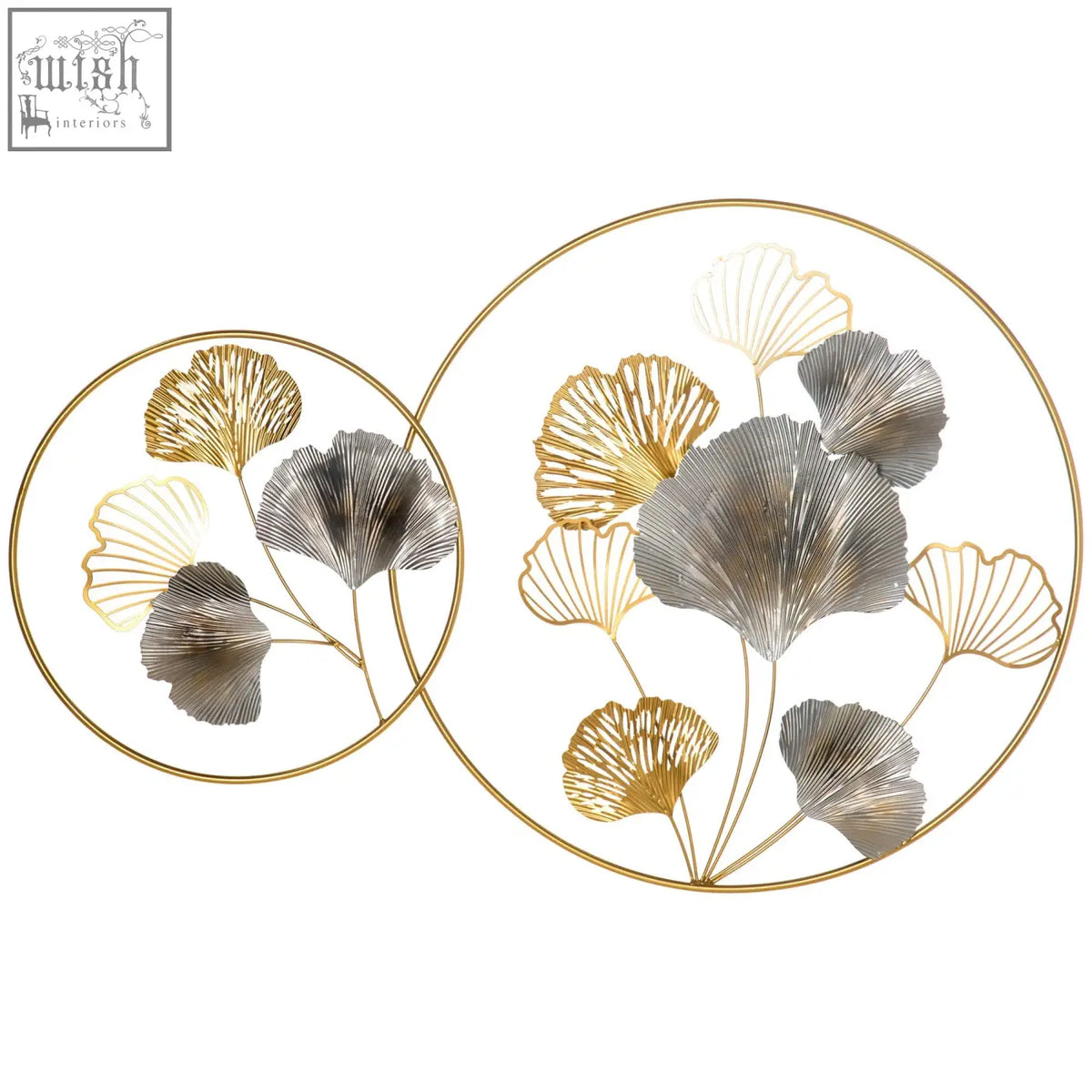 Homcom 3d metallic tones gold and silver ginkgo leaf wall art in circular frames kit included for modern home decor