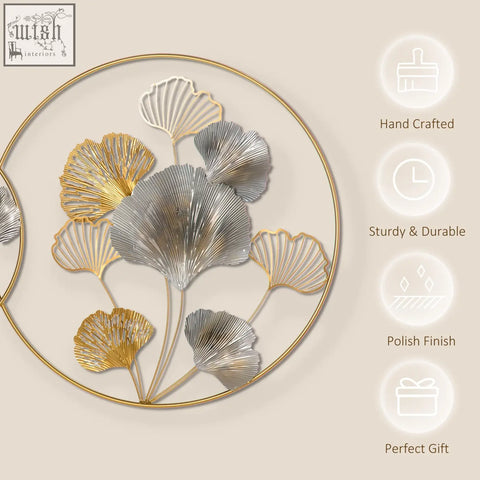 Circular homcom 3d metal wall art with gold and silver ginkgo leaves in metallic tones kit included for living room decor