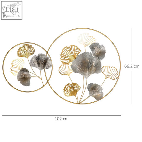 Homcom 3d metal wall art featuring gold and silver metallic tones ginkgo leaves in circular frames kit included