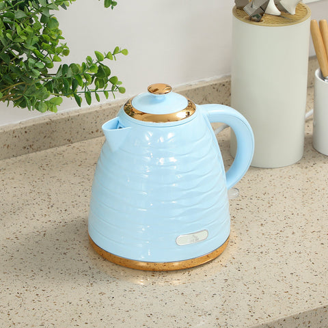 Light blue homcom 3kw rapid boil honeycomb kettle with gold accents and boil-dry protection for fast heating