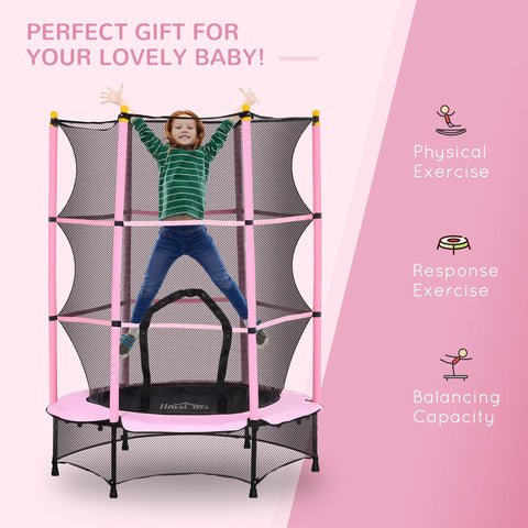 Pink and black HOMCOM kids trampoline with safety netting for indoor and outdoor use ages 3 to 10 years