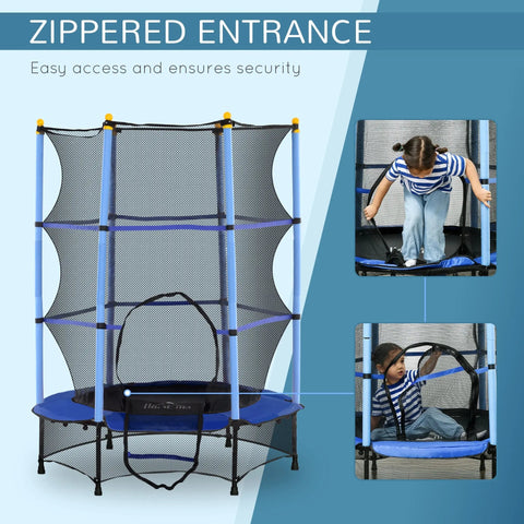 Blue and black zippered entrance kids trampoline with safety netting by HOMCOM for indoor outdoor use