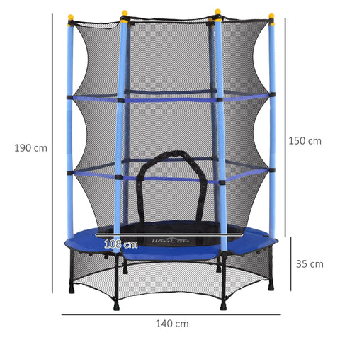 Blue and black kids trampoline with safety netting for outdoor indoor use ages 3 to 10 years by HOMCOM