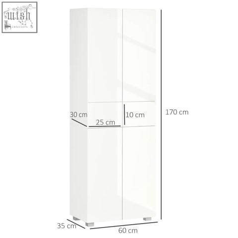 White glossy two-door tall cabinet with high gloss white finish and adjustable shelves in sleek modern design