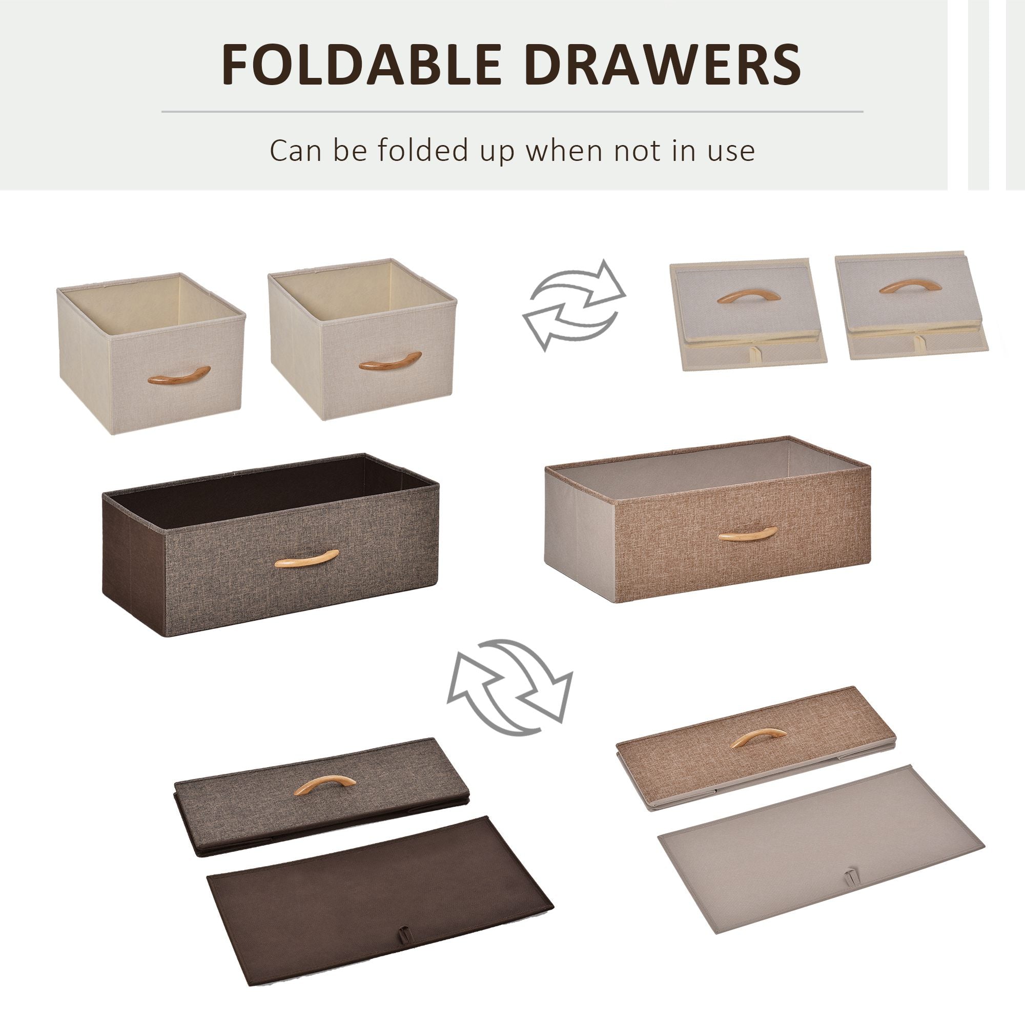 Homcom 4-drawer dresser with beige and brown fabric foldable drawers and wooden handles featuring two large drawers and two small drawers