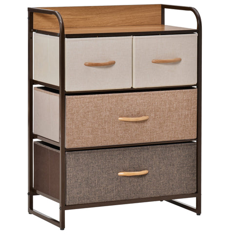 Homcom 3-tier storage organizer with steel frame wooden top and two large drawers in beige tan and gray fabric