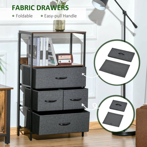 Homcom 4 drawer storage chest unit with gray fabric two small drawers and two large drawers black metal frame and handles