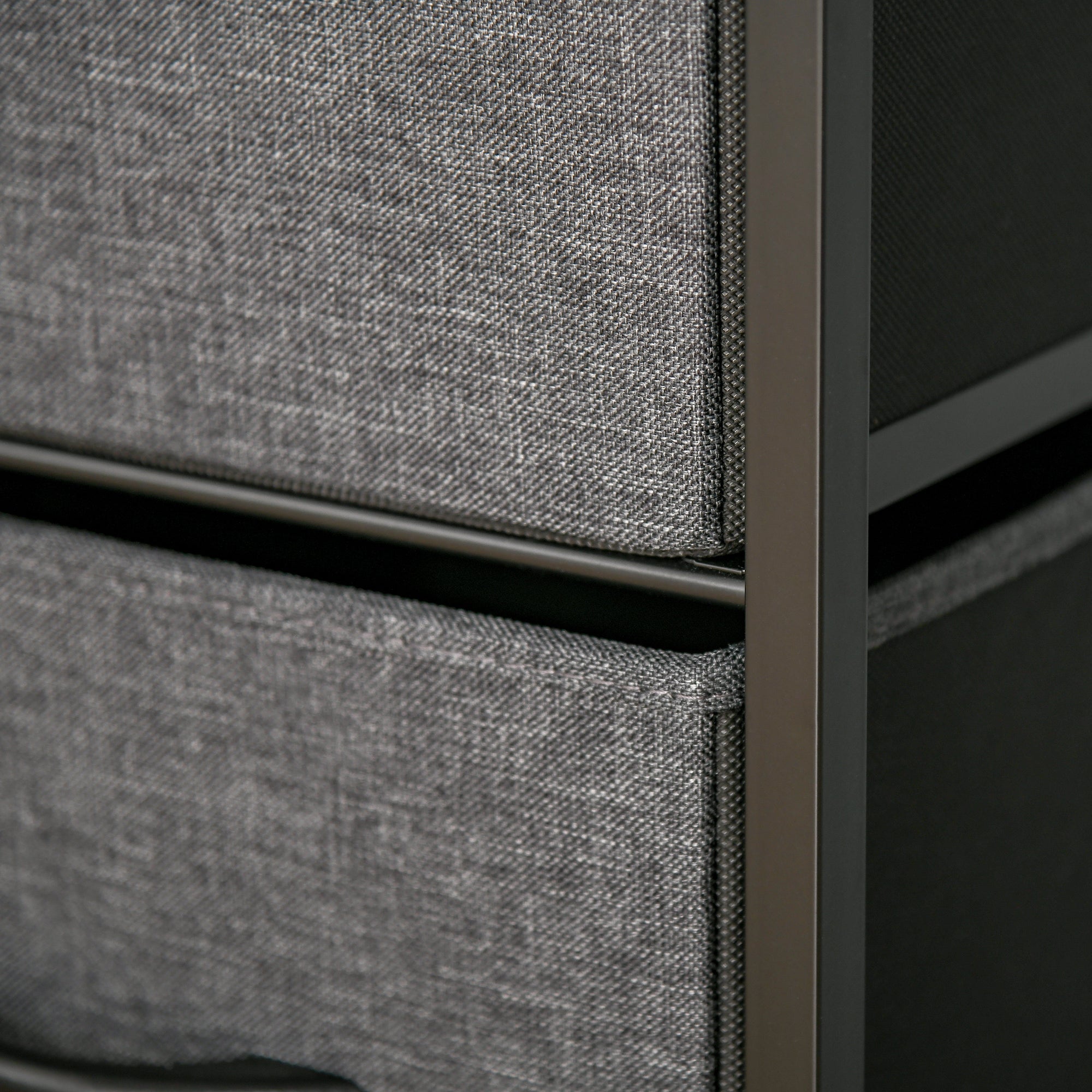 Homcom 4 drawer storage chest unit with two small drawers and two large gray fabric drawers on a black metal frame