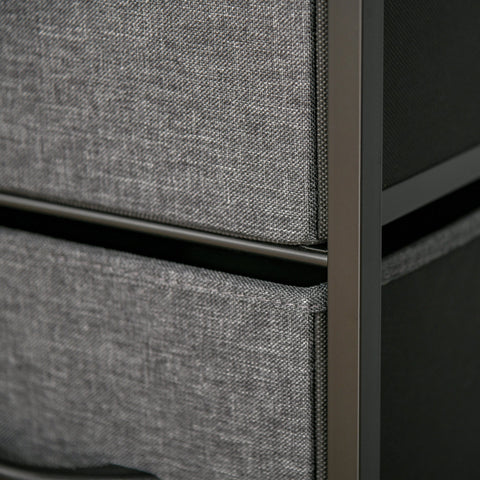 Homcom 4 drawer storage chest unit with two small drawers and two large gray fabric drawers on a black metal frame