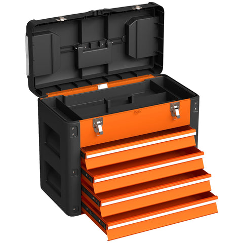 Orange and black homcom large toolbox with five steel drawers and white stripe accents for organized storage