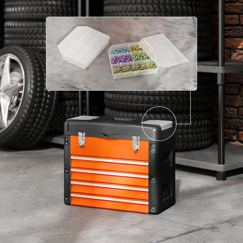 Orange and black homcom large toolbox with five steel drawers and silver latches for heavy-duty storage