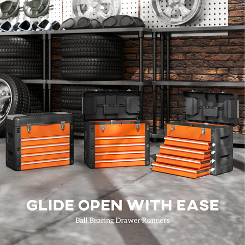 Orange homcom large toolbox with steel drawers and two detachable mini sliding compartments for easy storage