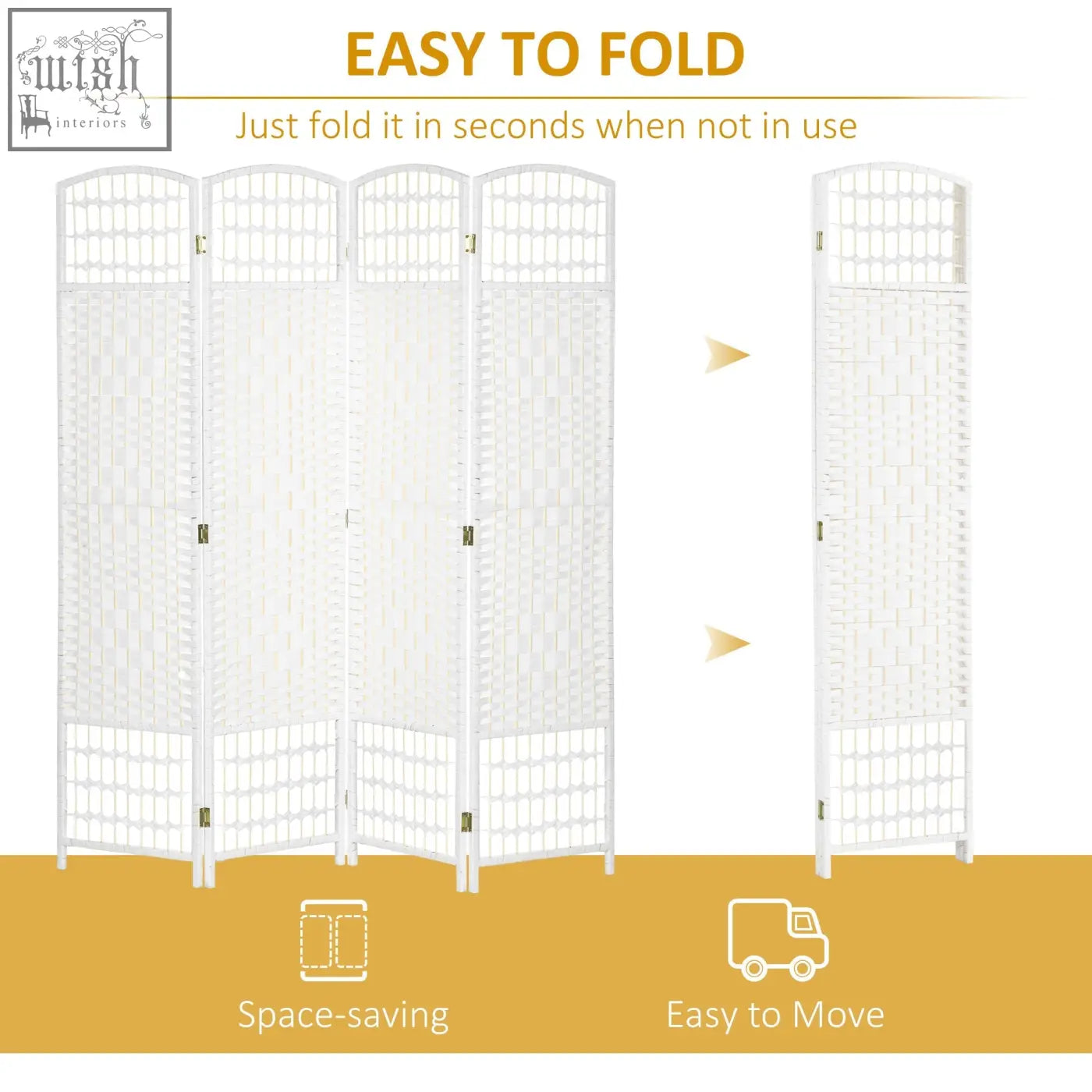 White woven room divider with wooden frame and paper rope, 4 panel foldable screen for privacy and partition