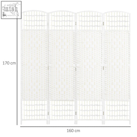 White homcom 4 panel room divider with wooden frame and woven paper rope lattice perfect for privacy and decor