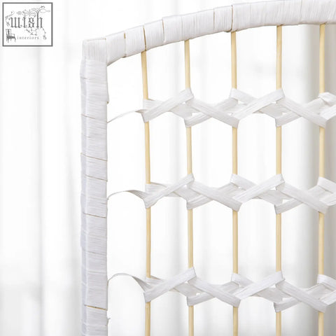 Homcom 4 panel folding room divider with white woven paper rope mesh and wooden frame for privacy and space separation