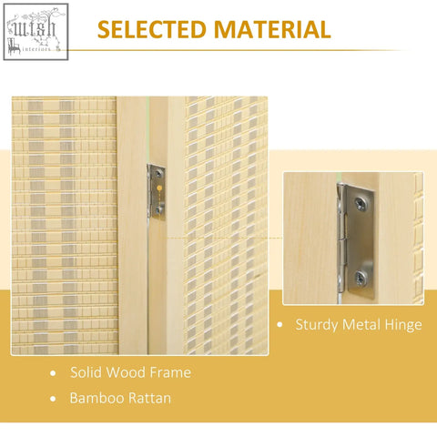 Homcom 4 panel folding room divider screen with light beige bamboo rattan panels and wooden frame for privacy