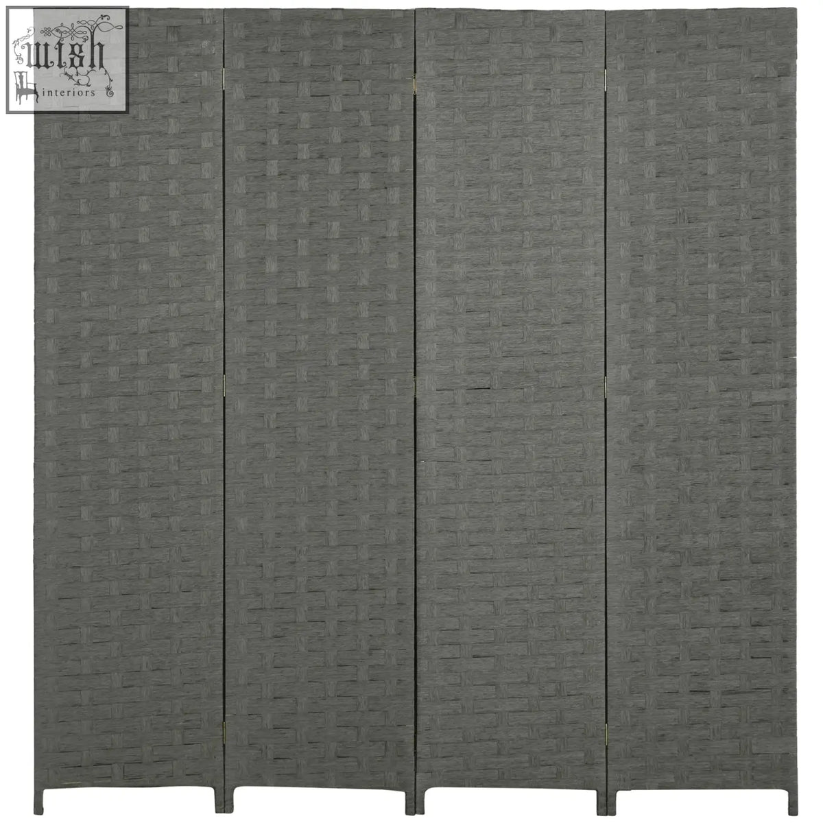Dark gray homcom 4-panel room divider with wicker effect woven texture privacy screen for indoor use