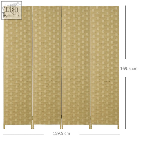 Beige woven rattan four panels room divider with wicker effect by homcom for indoor bedroom and office use