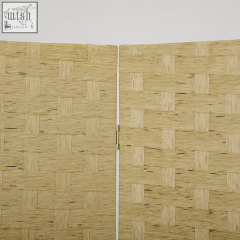 Homcom 4-panel room divider with light brown wicker effect woven wood and central hinge for indoor privacy