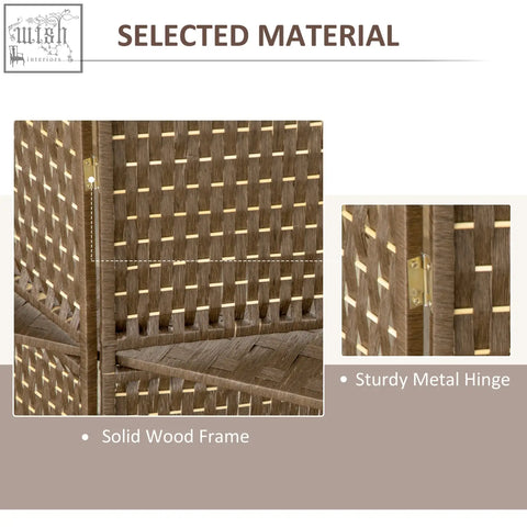 Brown woven wicker privacy screen with wooden frame and sturdy metal hinges 180l x 45w for indoor use