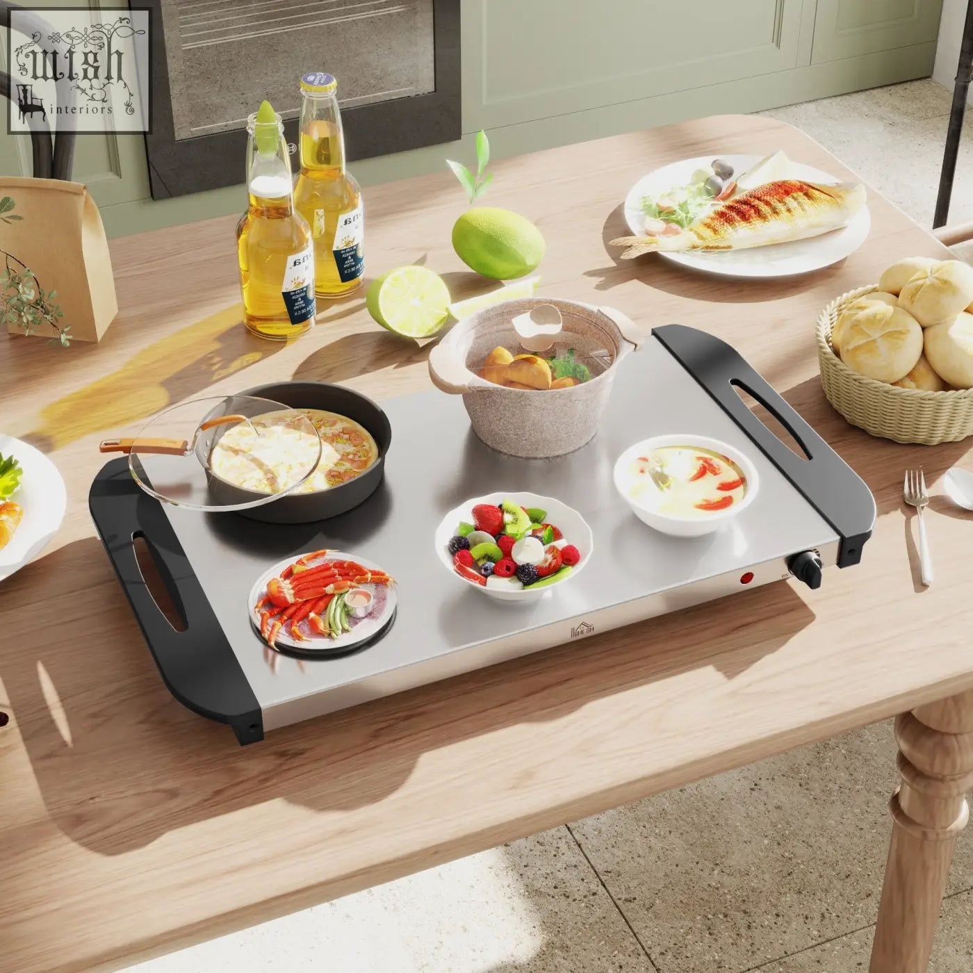 Silver electric food warmer with cool touch black handles and adjustable temperature for buffet serving b0c-85 c2 b0c