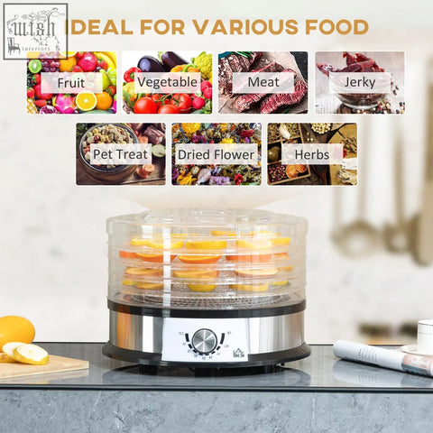 HOMCOM stainless steel five tray food dehydrator with clear trays and air circulation drying sliced oranges and lemons