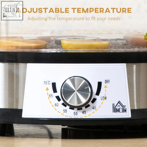 Homcom stainless steel five tray food dehydrator with adjustable temperature and silver dial for air circulation
