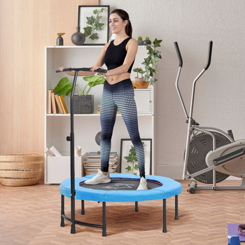 HOMCOM 40'' Fitness Trampoline with Adjustable Handle, Rebounder Trampoline Mini Jumper for Indoor Exercise Workout, Support Up to 100kg, Blue
