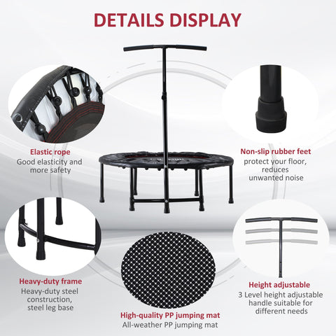 HOMCOM 40'' Fitness Trampoline with Adjustable Handle, Rebounder Trampoline Mini Jumper for Indoor Exercise Workout, Support Up to 100kg, Black