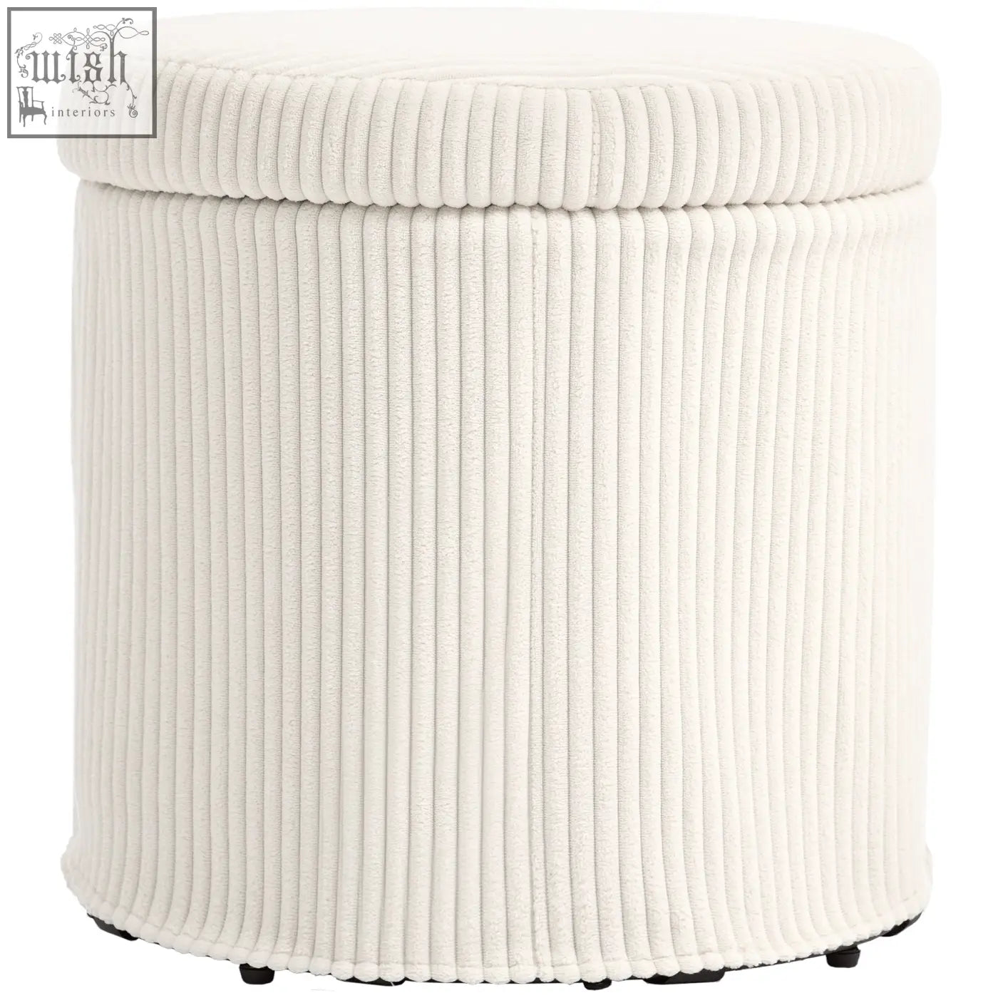 Cream-colored HOMCOM storage ottoman in elegant corduroy with rounded top and removable lid, perfect vanity stool for living room
