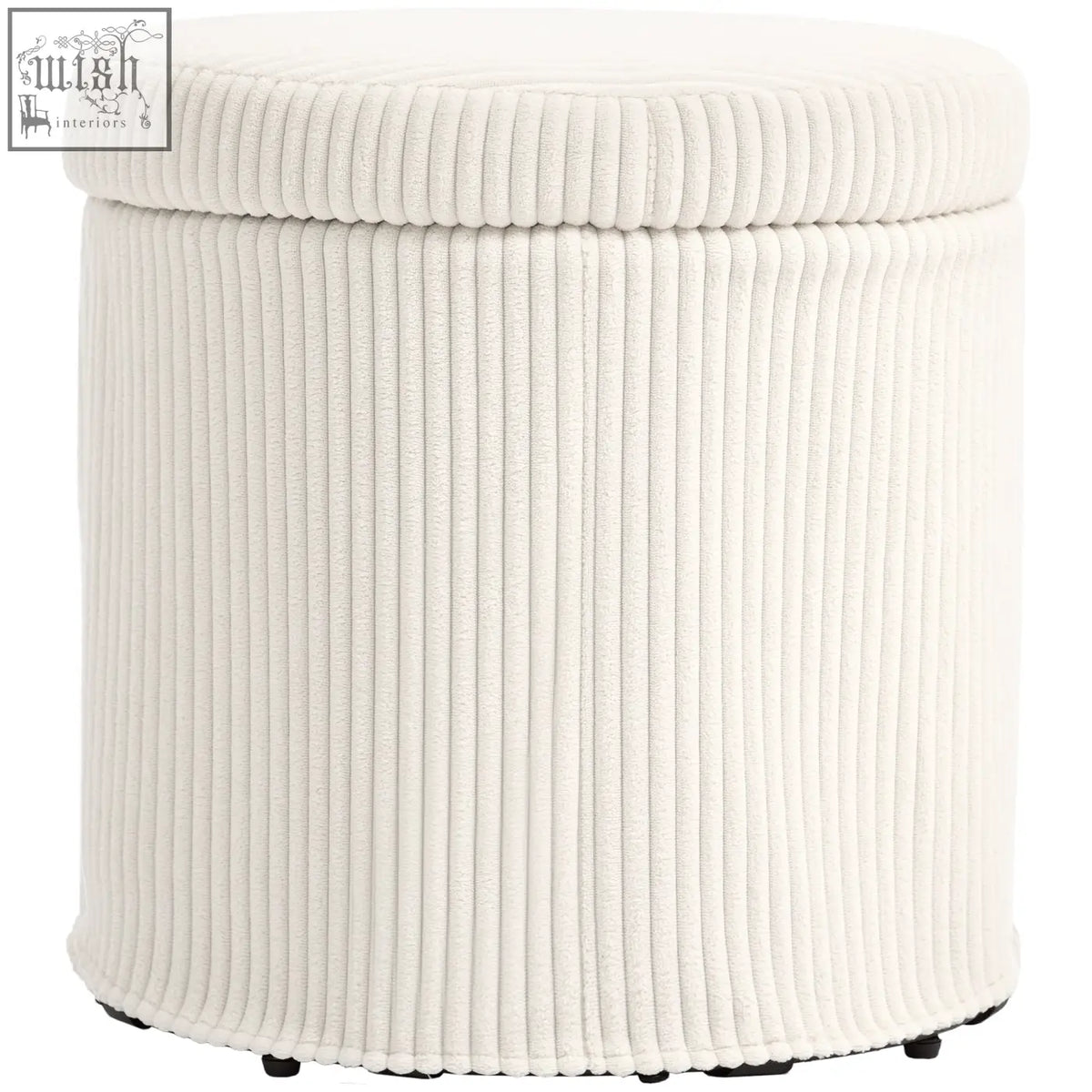 Cream-colored HOMCOM storage ottoman in elegant corduroy with rounded top and removable lid, perfect vanity stool for living room