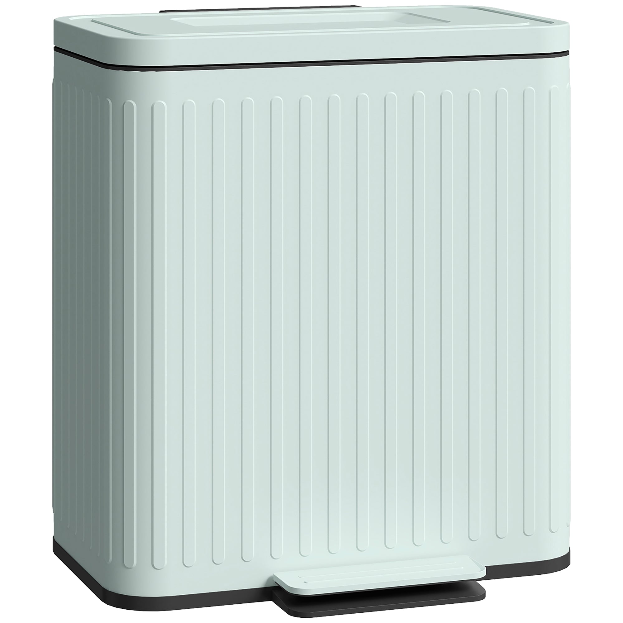 Homcom 40l mint green dual compartment rubbish bin with powder coated metal and black foot pedal soft-close lid