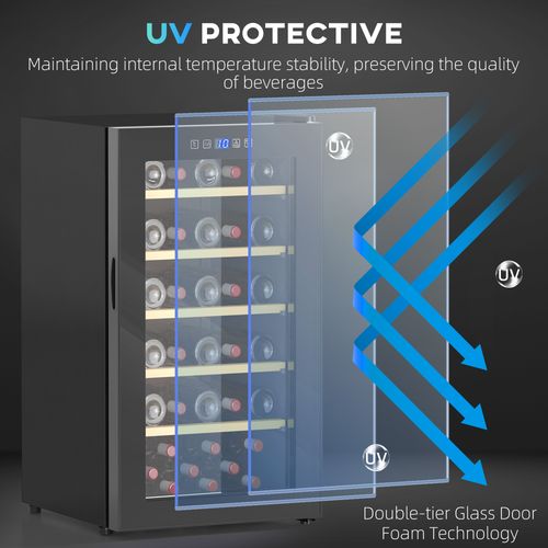Black homcom 41 bottle wine cooler fridge with double-tier glass door and uv protective technology for freestanding use