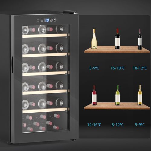 Black glass-door HOMCOM 41 bottle wine cooler fridge with digital display and adjustable temperature zones for perfect storage