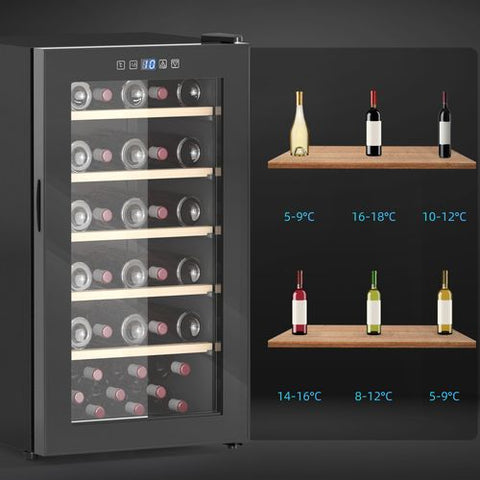 Black glass-door HOMCOM 41 bottle wine cooler fridge with digital display and adjustable temperature zones for perfect storage