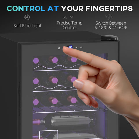 Black homcom 42l 16-bottle wine cooler fridge with glass door soft blue lighting and touch controls for temperature management