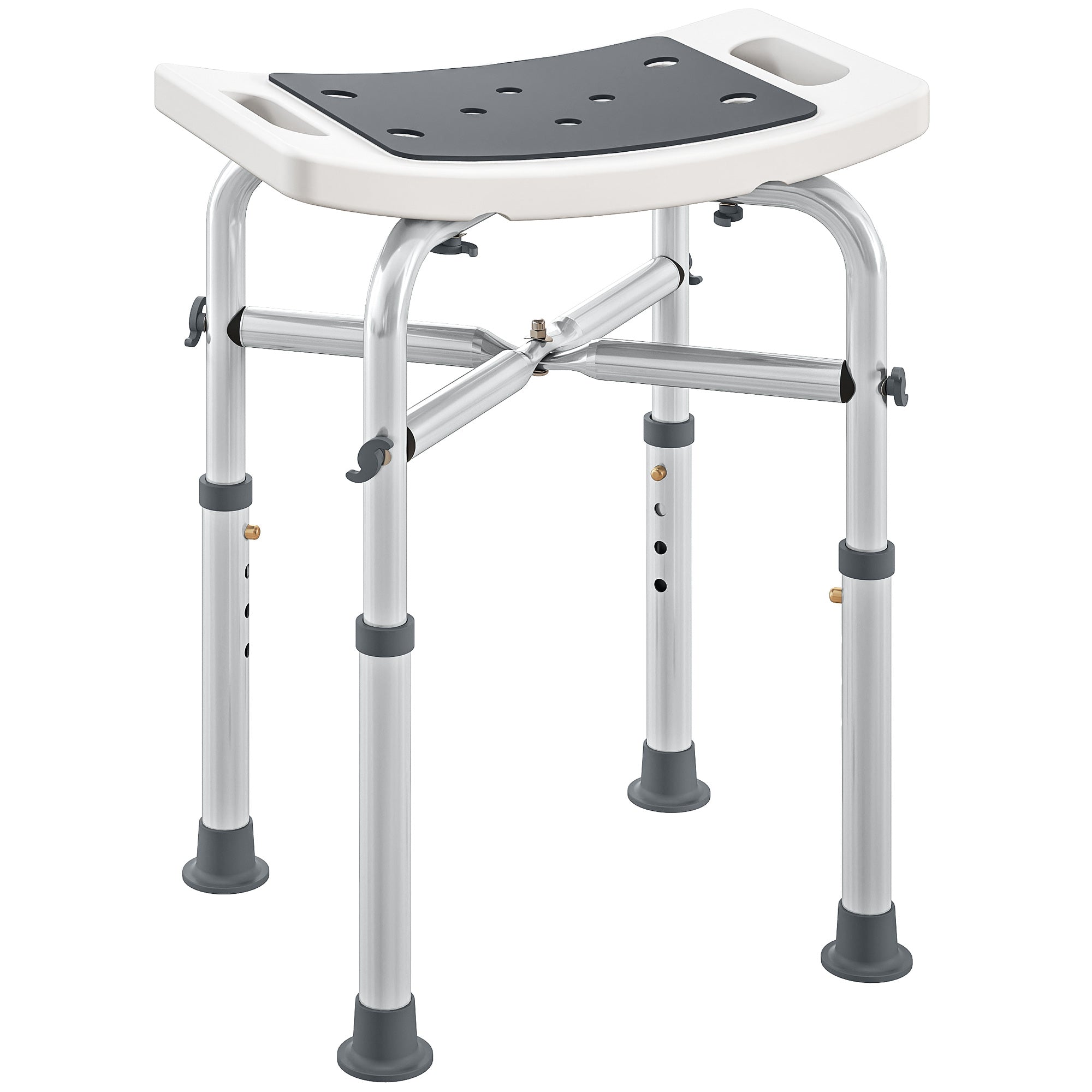 Homcom adjustable height shower chair with aluminium frame gray plastic handles and black perforated seat pad