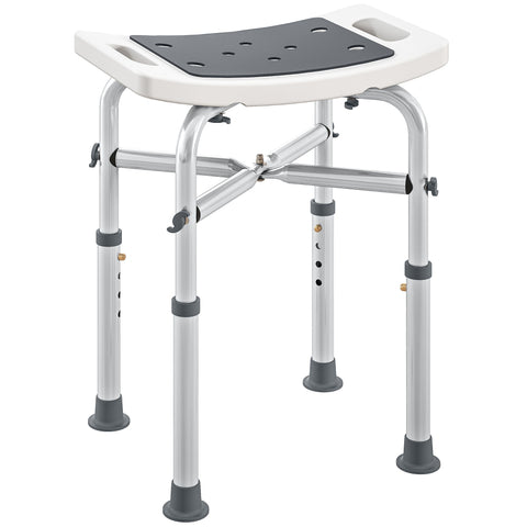 Homcom adjustable height shower chair with aluminium frame gray plastic handles and black perforated seat pad