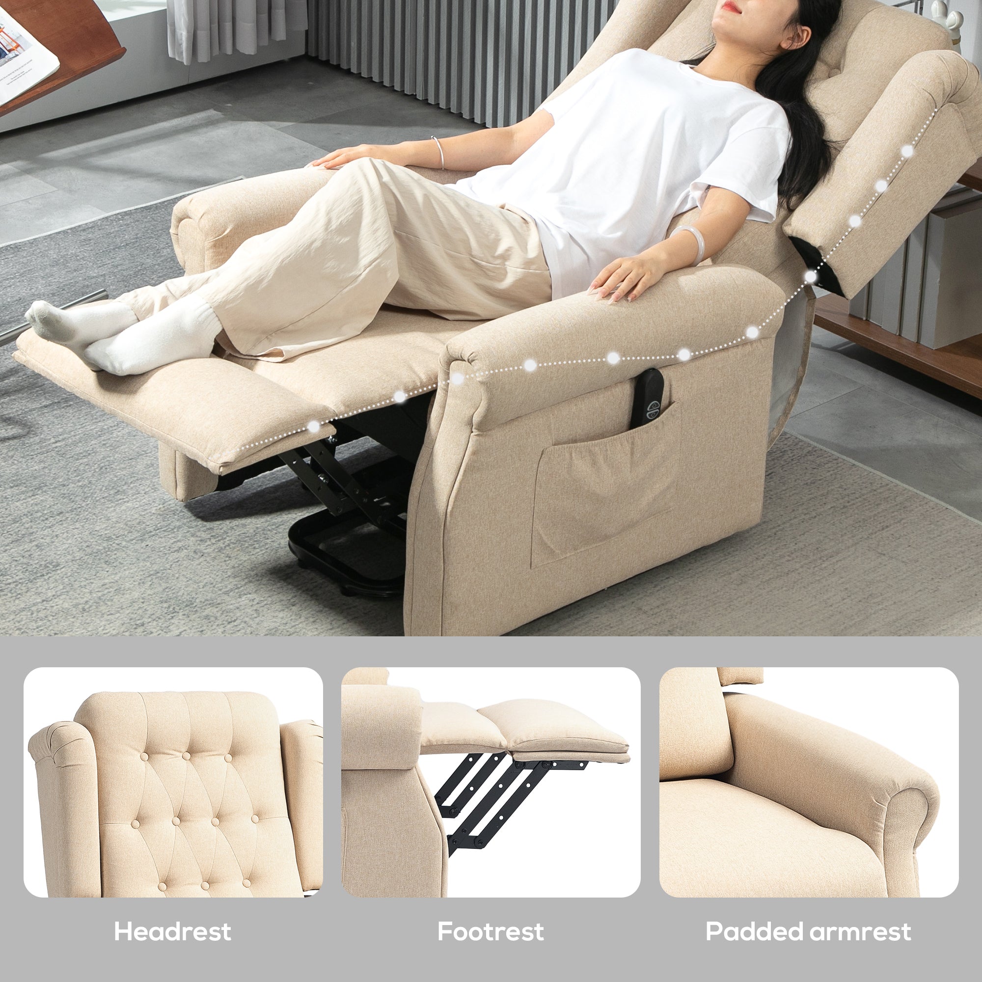 HOMCOM 45\'c2\'b0 Lifting Riser and Recliner Armchair  - Beige