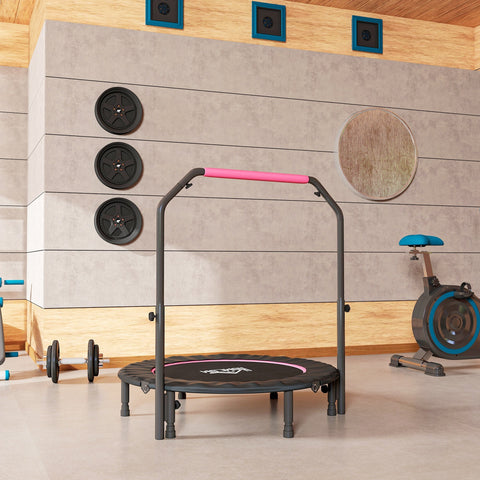 HOMCOM 45 pink fitness trampoline with steel frame and adjustable handlebar for stable exercise and easy folding