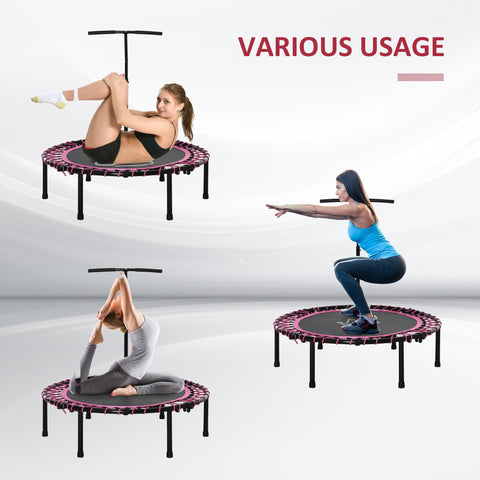 Pink and black homcom 45 inch foldable mini trampoline with three-level adjustable handlebar for indoor outdoor use