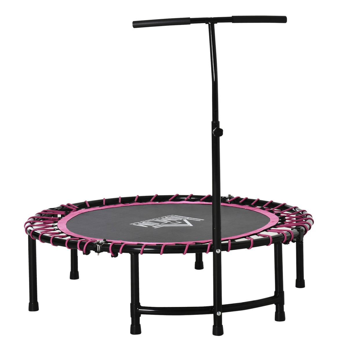 Homcom 45 foldable black and pink mini trampoline with three-level adjustable handlebar for indoor outdoor use