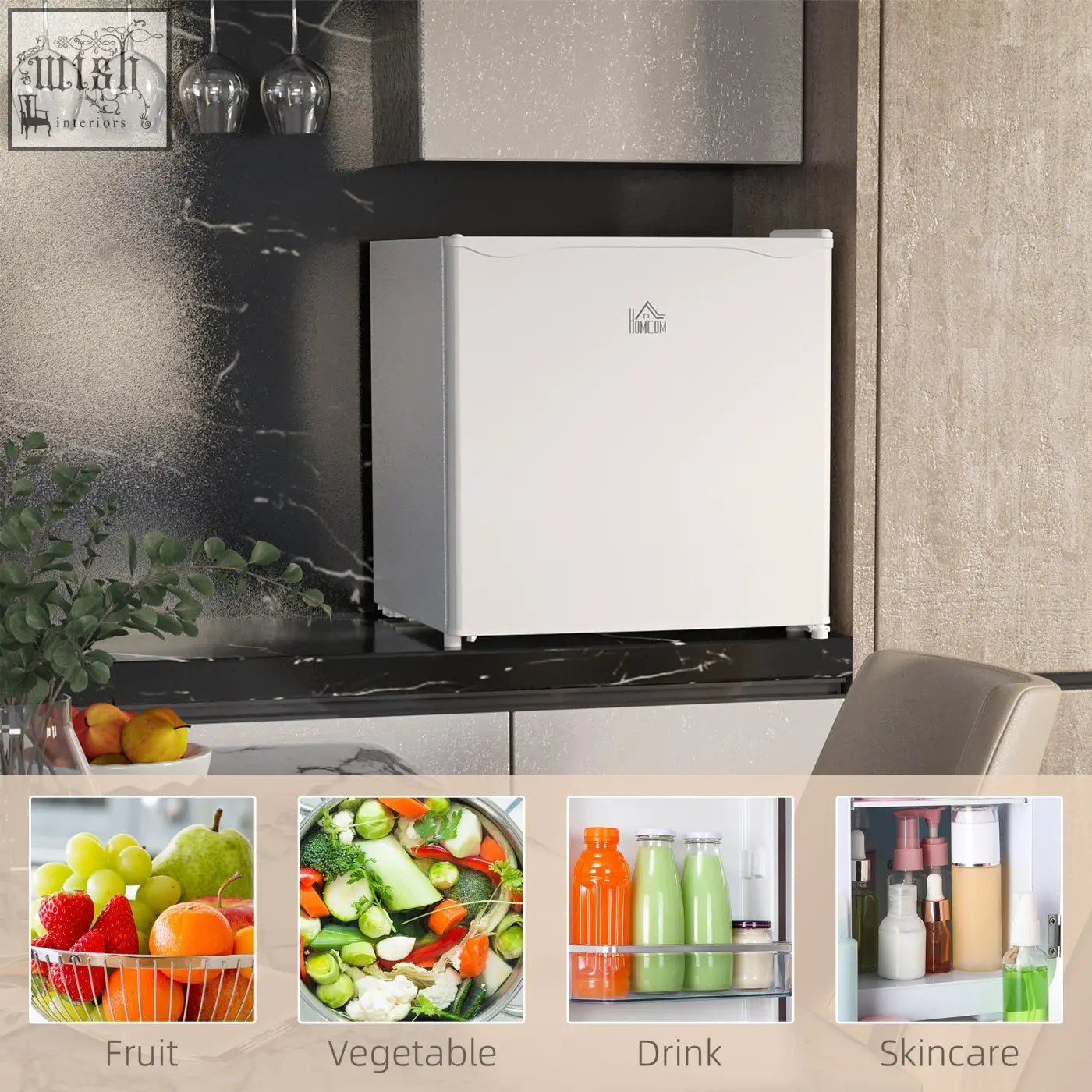 Cream homcom 46 litre table top mini fridge with reversible door adjustable temperature and compact design