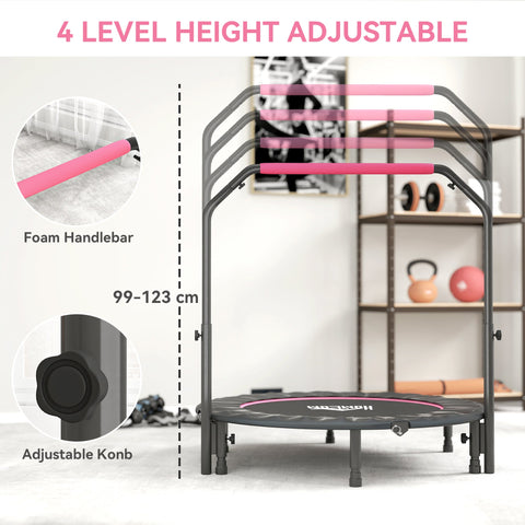 Black and pink homcom 48 inch foldable fitness trampoline with steel frame and adjustable foam handlebar