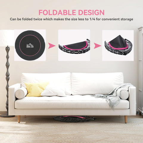 Homcom 48 inch foldable mini fitness trampoline in pink with steel frame six legs and adjustable foam handlebar