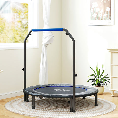 Black and blue homcom 48 inch foldable fitness trampoline with steel frame and adjustable handlebar for support