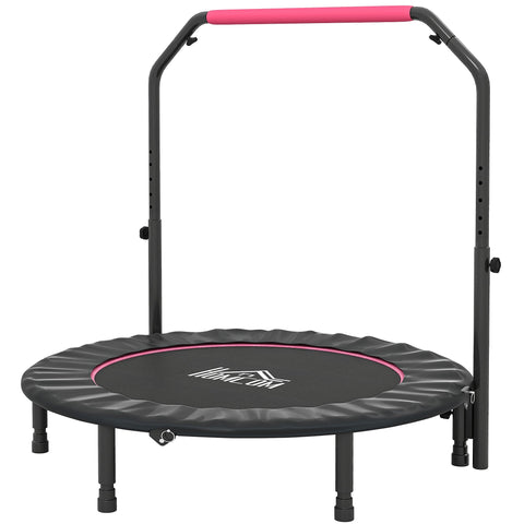 Homcom 48 foldable mini fitness trampoline in black and pink with steel frame six legs and adjustable foam handlebar