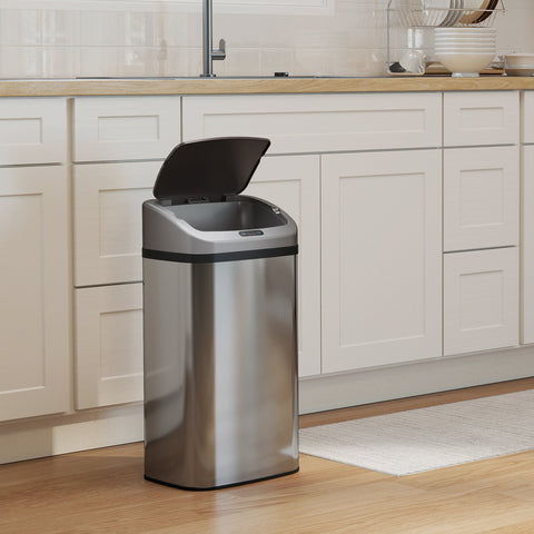 Silver homcom 48l sensor bin with stainless steel body rectangular shape and black lid for modern use