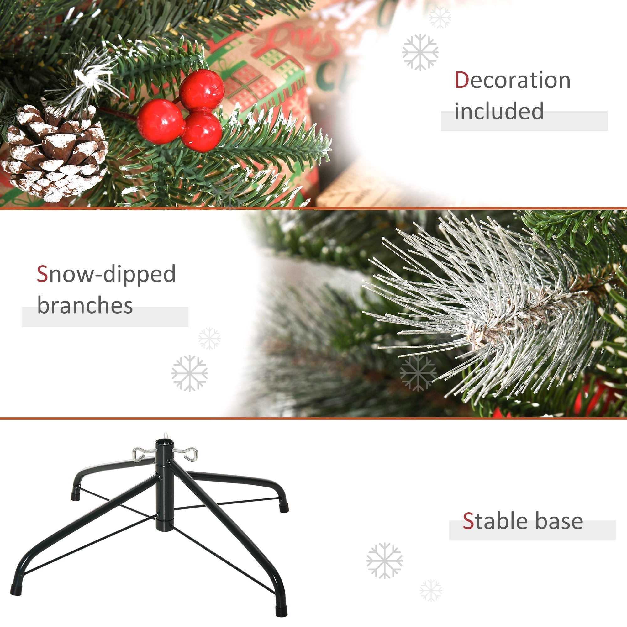 Black metal tree stand with four curved legs supporting homcom 4ft christmas tree with red berries and white pinecones