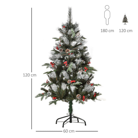 Frosted green homcom 4ft artificial christmas tree with red berries white pinecones on black foldable stand